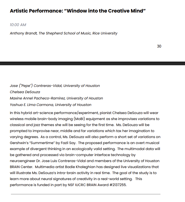 SfNC 2026 program listing for the Window into the Creative Mind artistic performance